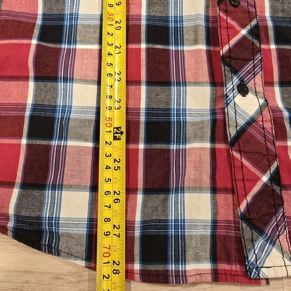 Carbon Western Red Blue Plaid Long Sleeve Button Down Shirt Men's Size M Medium - Picture 11 of 11